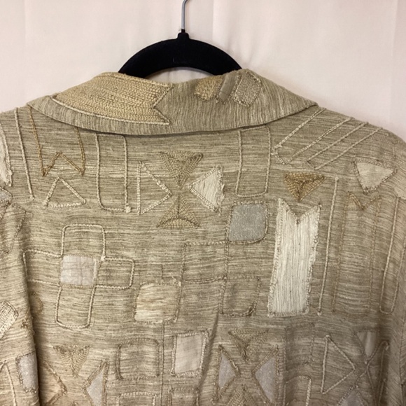 Chico’s blazer womens SZ 3(xl) silk natural fibers appliquéd tan vintage - Picture 6 of 13